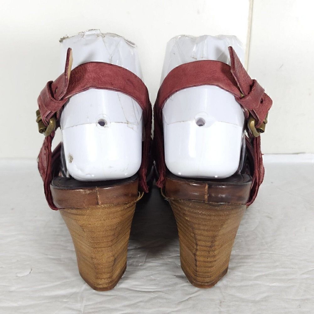 A.S.98 Women's EU37 US6,5 Burgundy Leather Wedge Heels Strappy Slingback Sandal - Picture 11 of 15